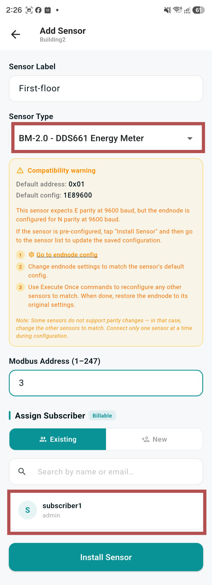 Assign the sensor to a subscriber