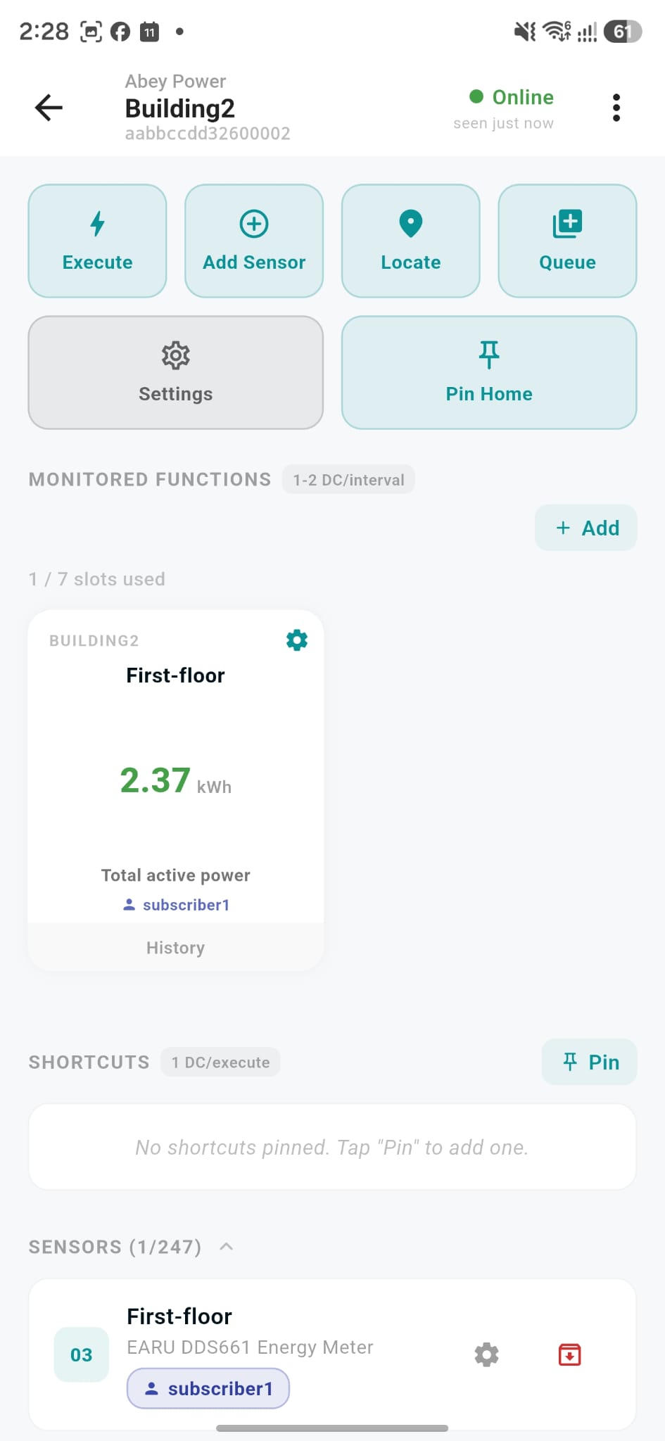 Monitored function reading shown with the subscriber's name
