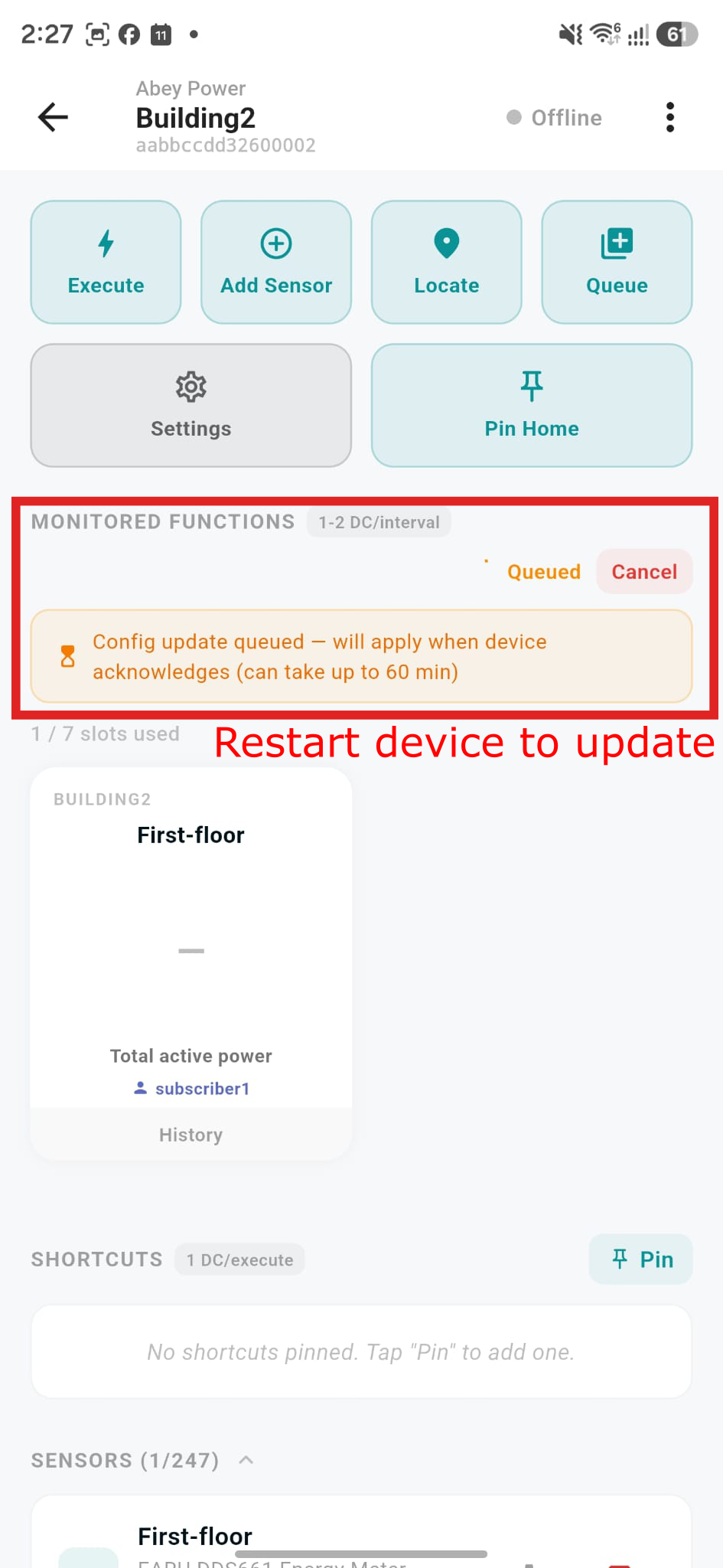 Update the Radius device to apply the new config