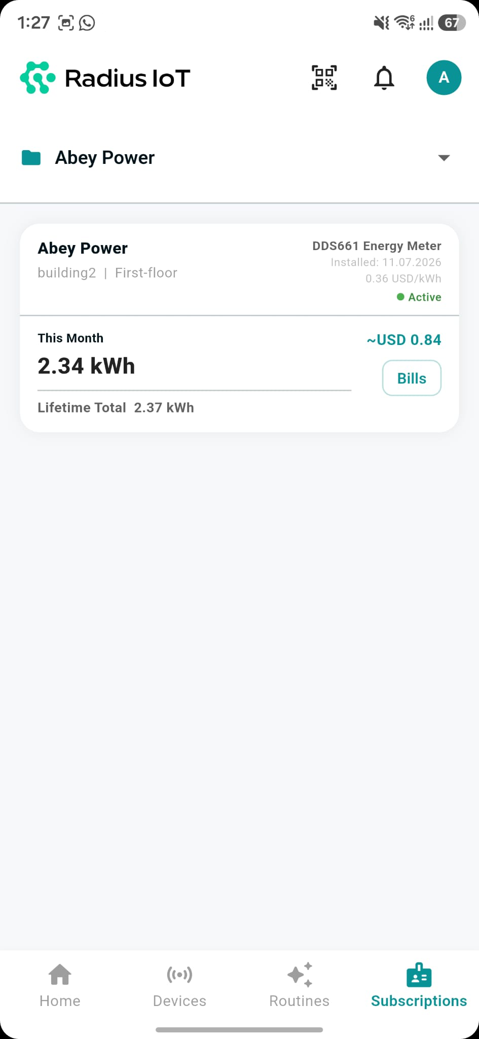Subscriber access granted with usage shown