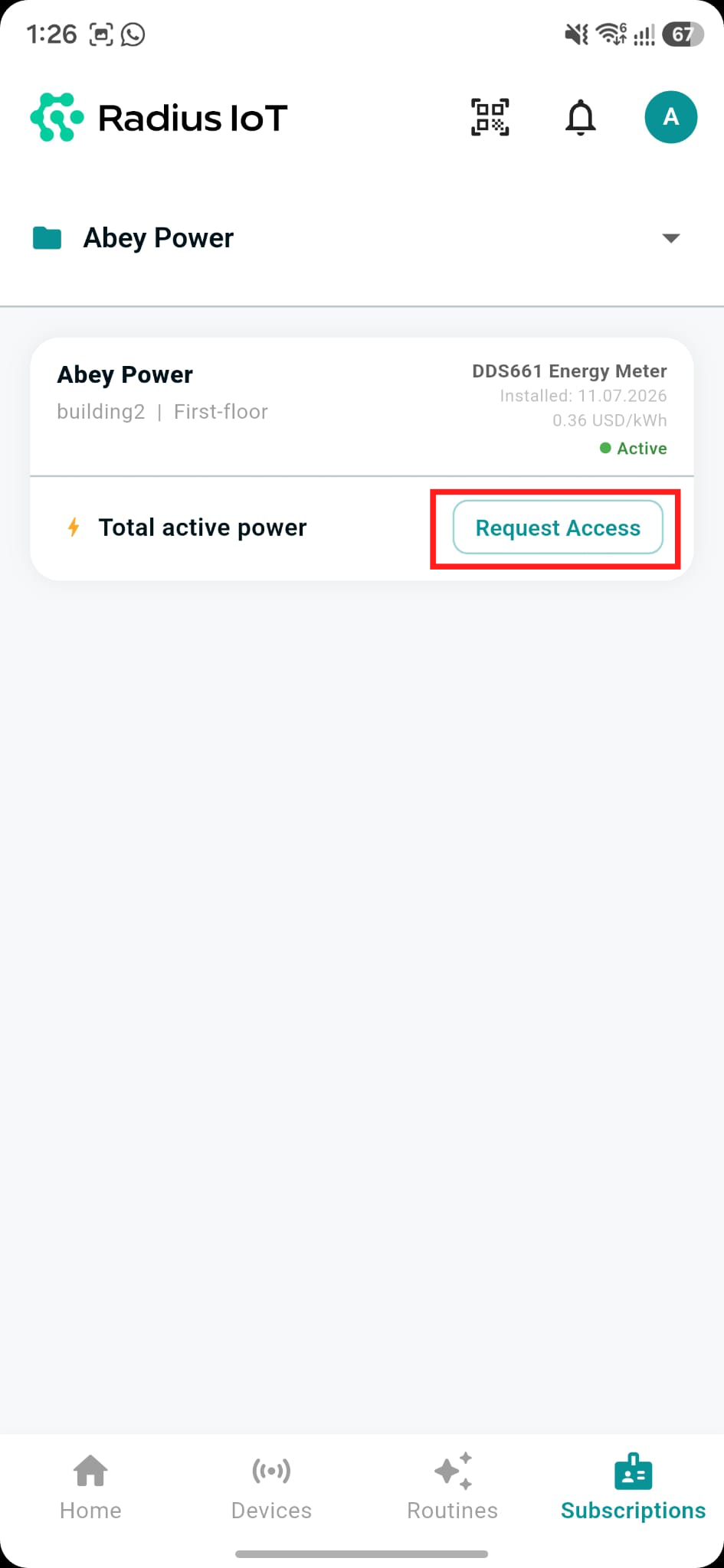 Subscriber requests access to a sensor