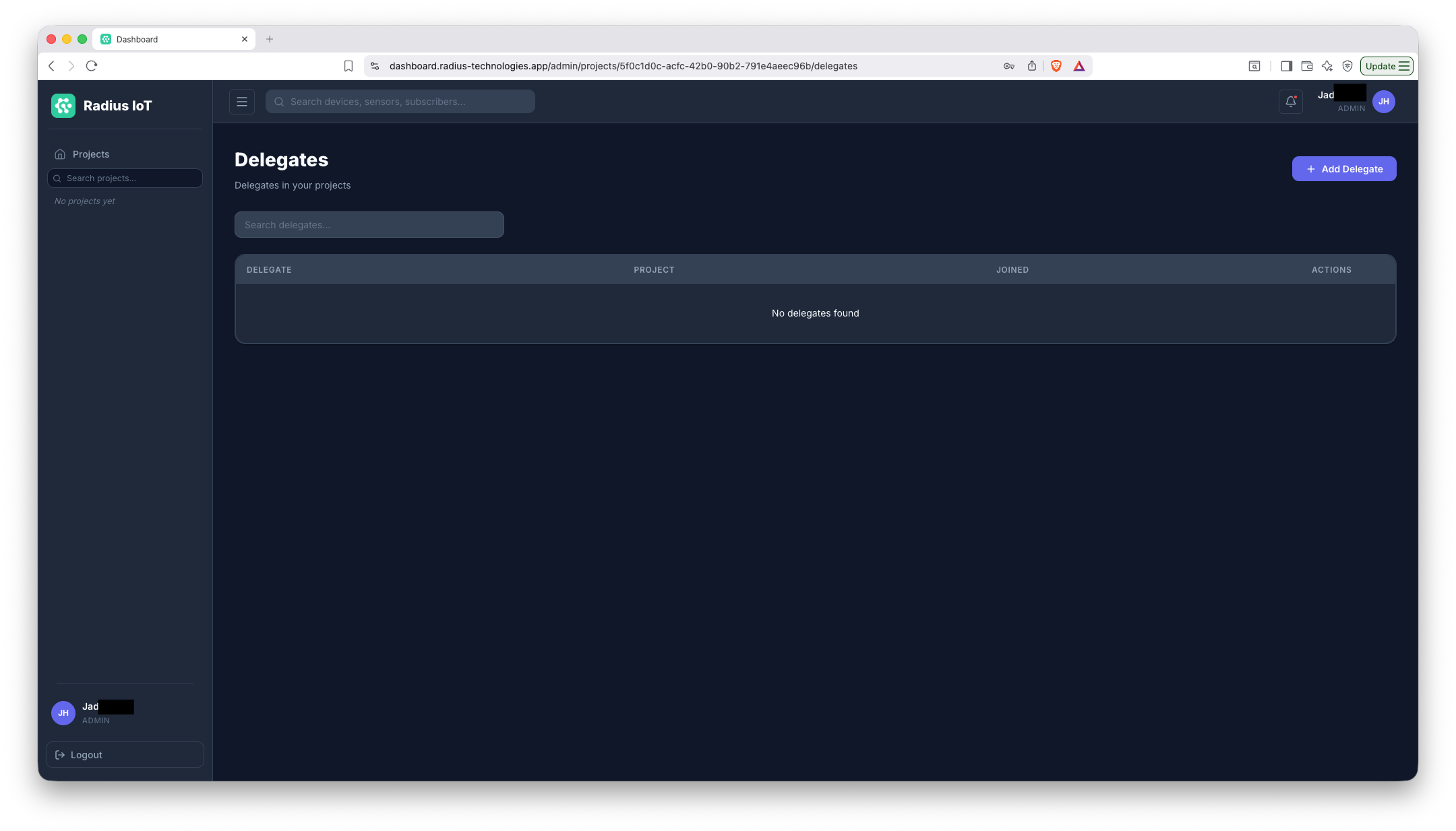 Invite a delegate to the project
