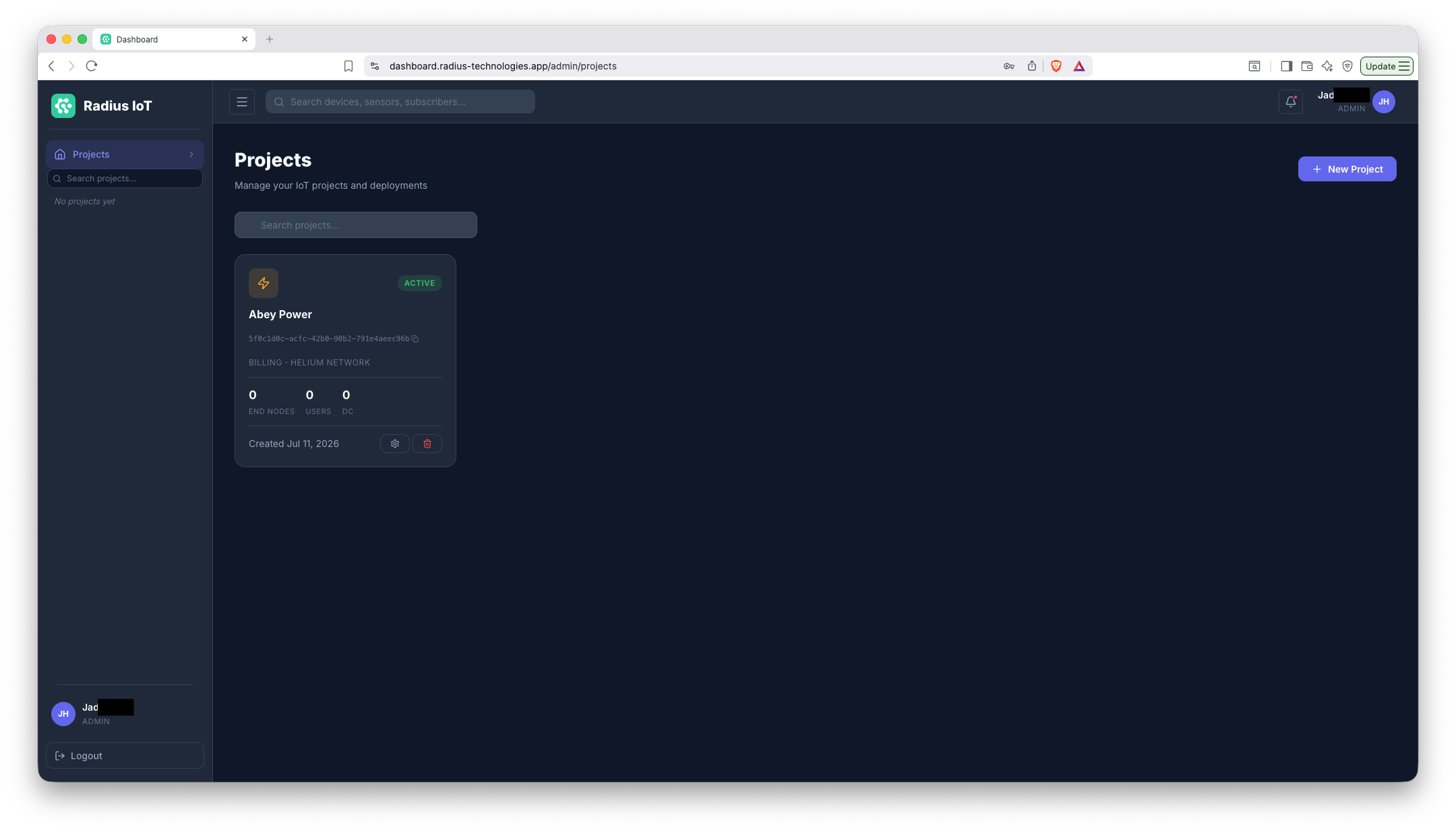 Project added to the Projects list
