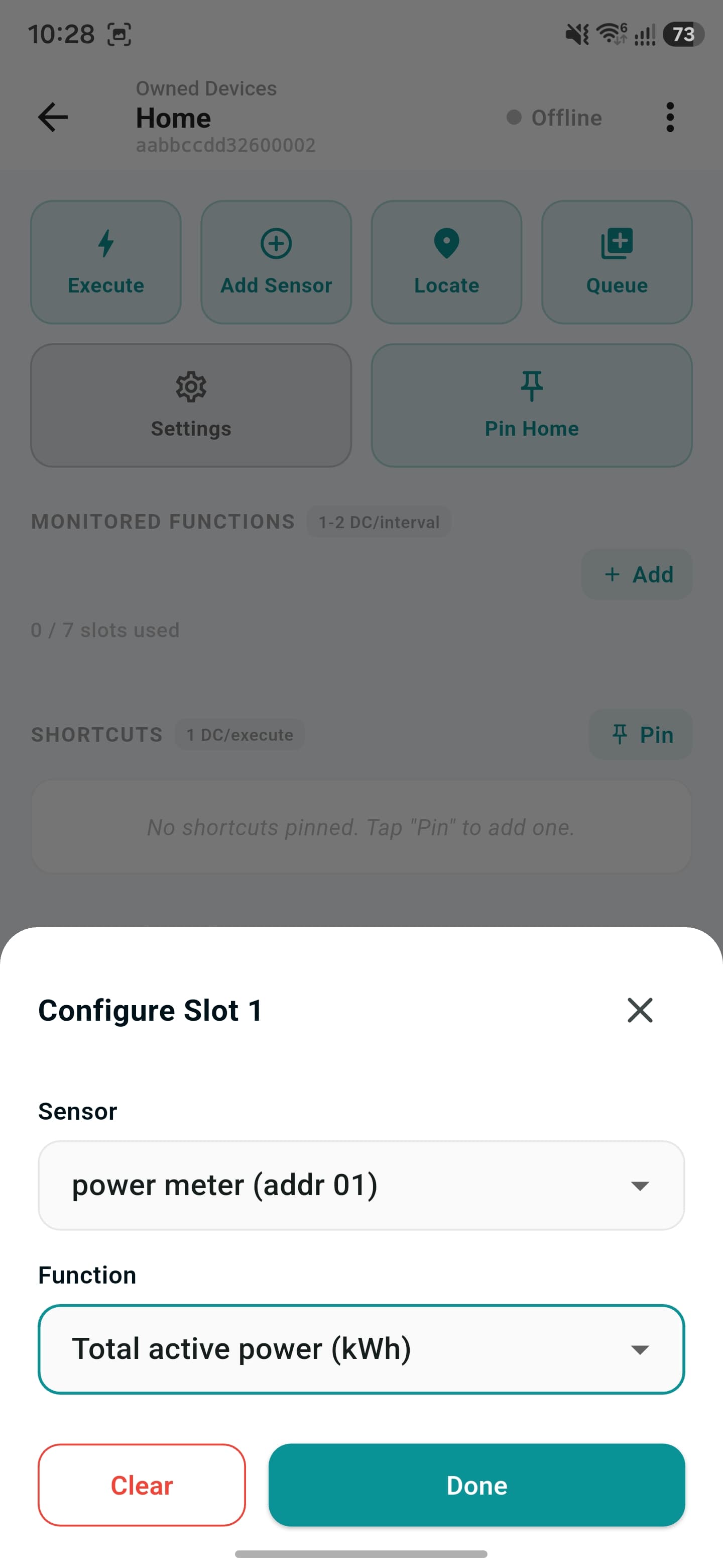Choose the sensor and function for the slot