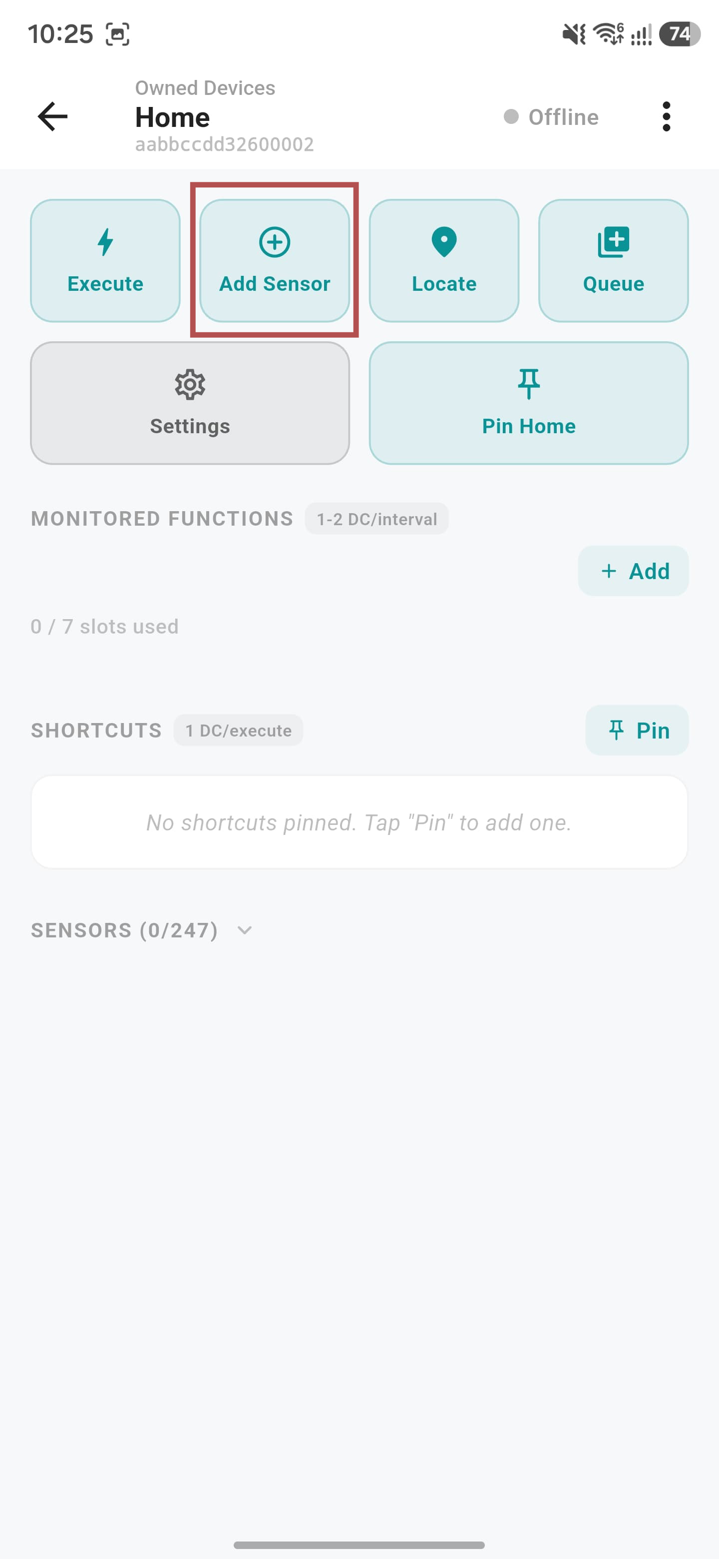 Tap add sensor from the device page