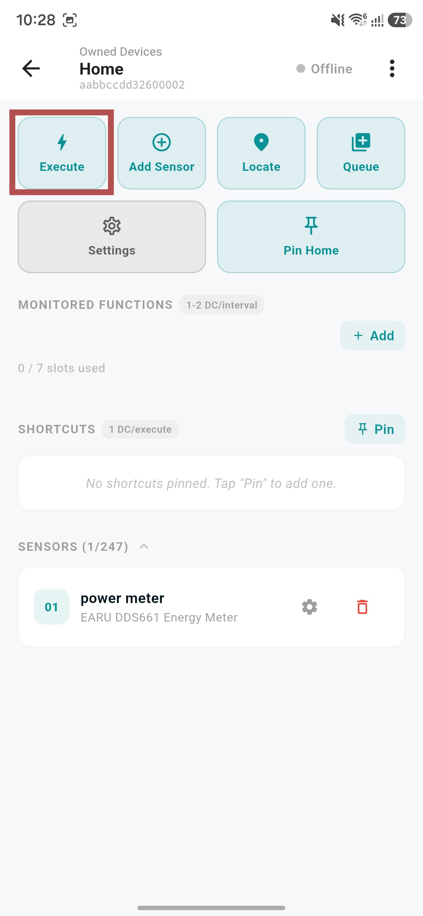 Tap Execute on the device page