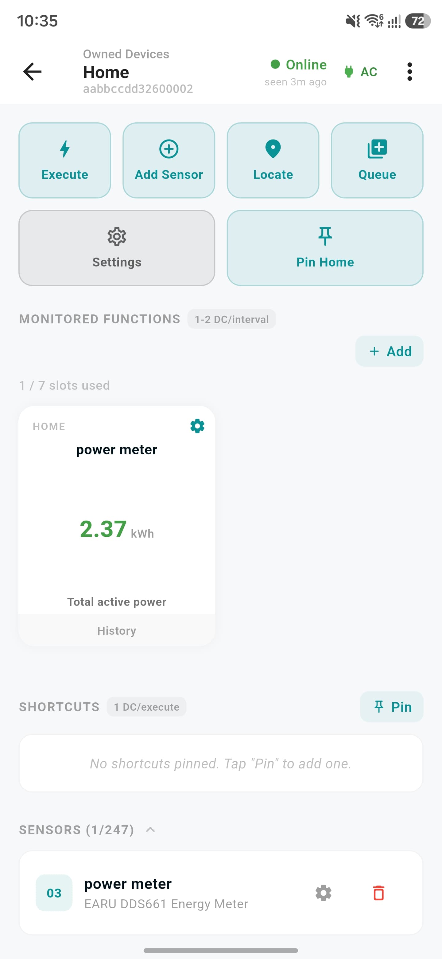 Device online with a live monitored reading