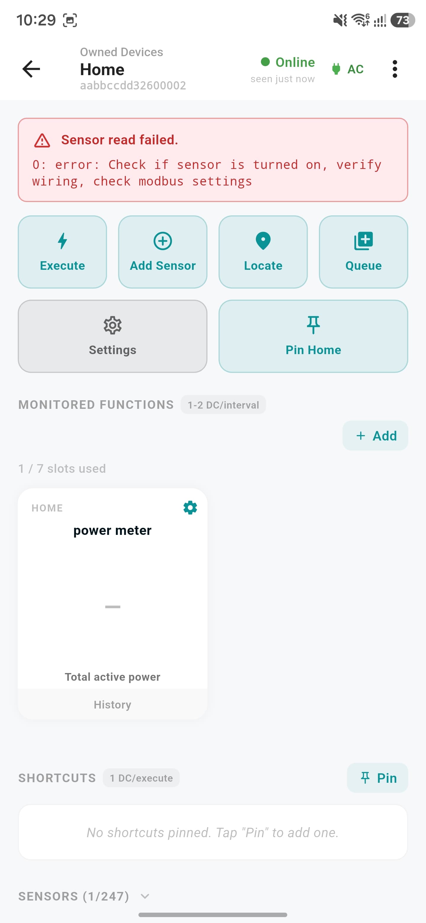 Sensor read failed error hint